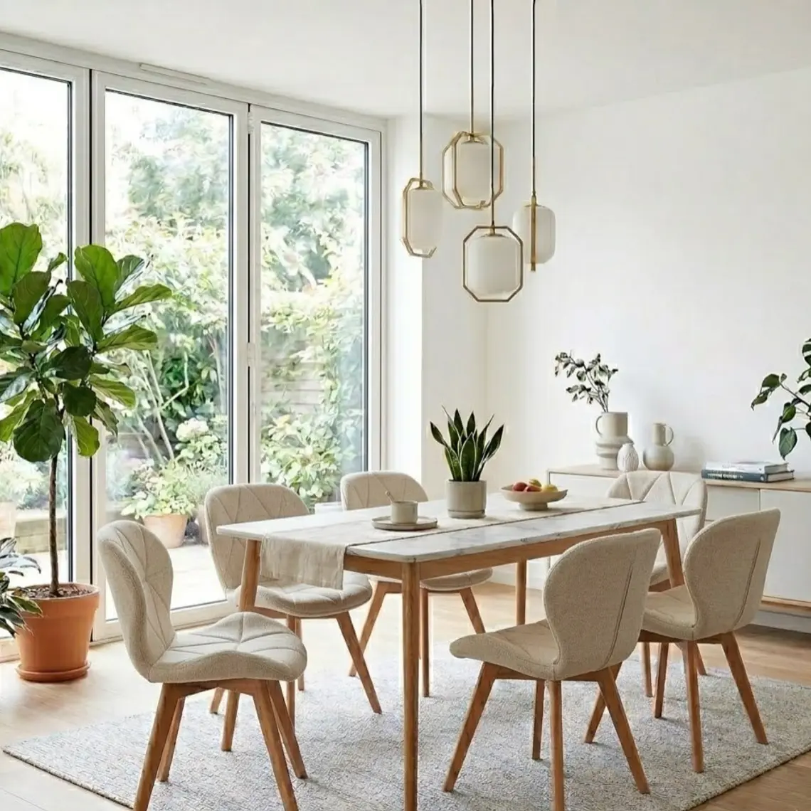 Comedor Mesa Vema 140x80cms + 6 Sillas Mariposa Ecocuero Wood 12