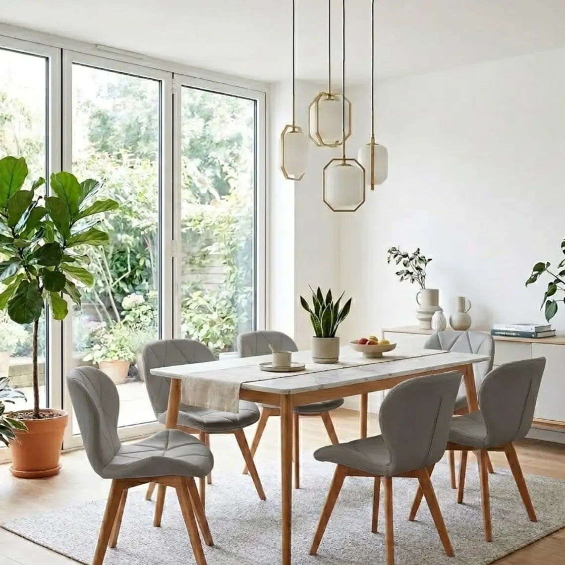 Comedor Mesa Vema 140x80cms + 6 Sillas Mariposa Ecocuero Wood 13