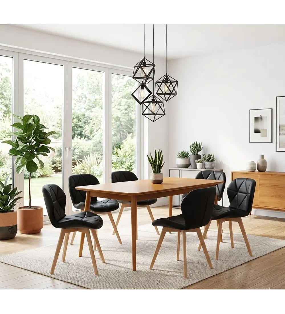 Comedor Mesa Vema 140x80cms + 6 Sillas Mariposa Ecocuero Wood