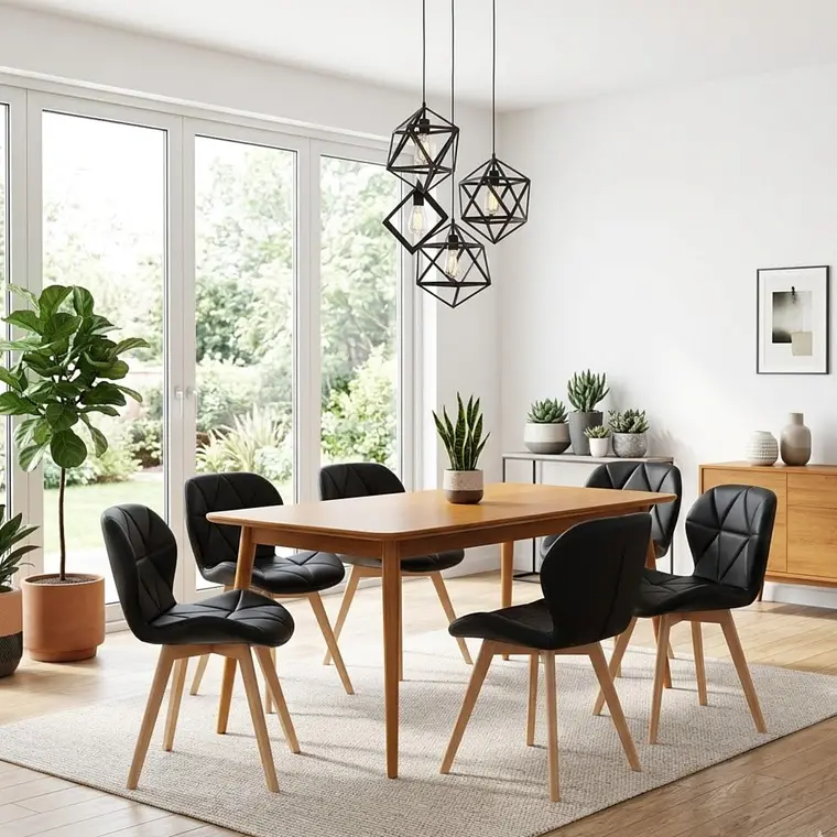 Comedor Mesa Vema 140x80cms + 6 Sillas Mariposa Ecocuero Wood 14