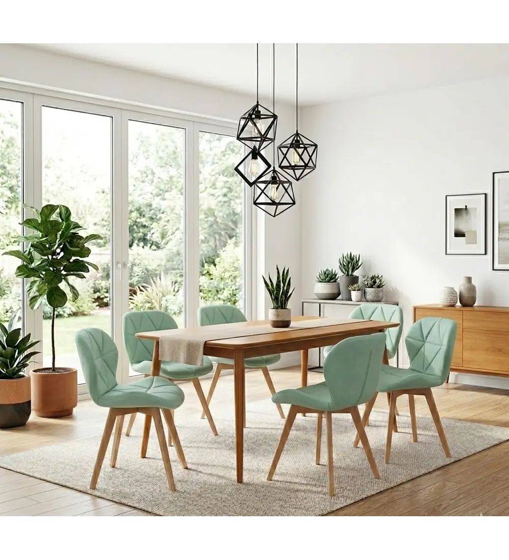 Comedor Mesa Vema 140x80cms + 6 Sillas Mariposa Ecocuero Wood