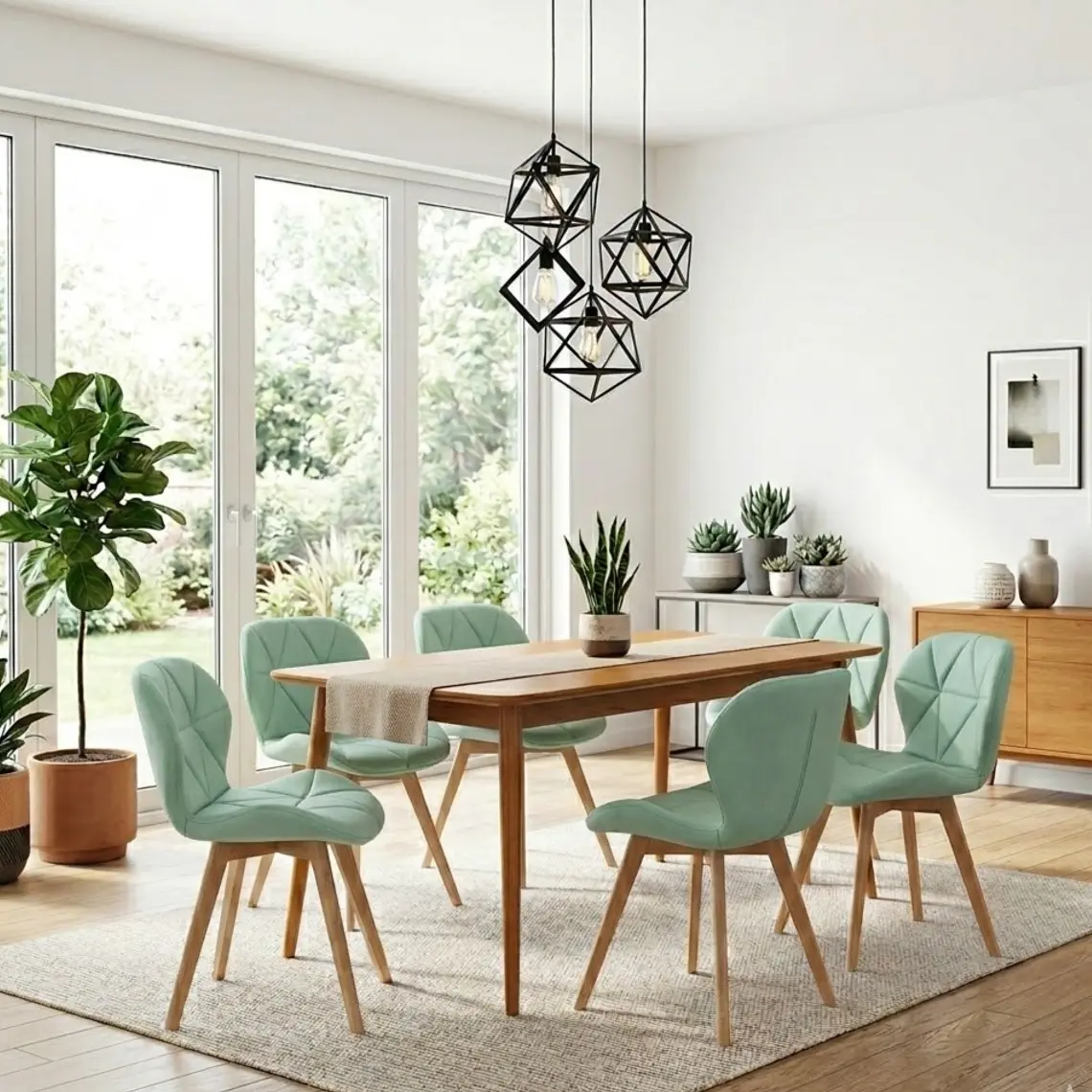 Comedor Mesa Vema 140x80cms + 6 Sillas Mariposa Ecocuero Wood 15