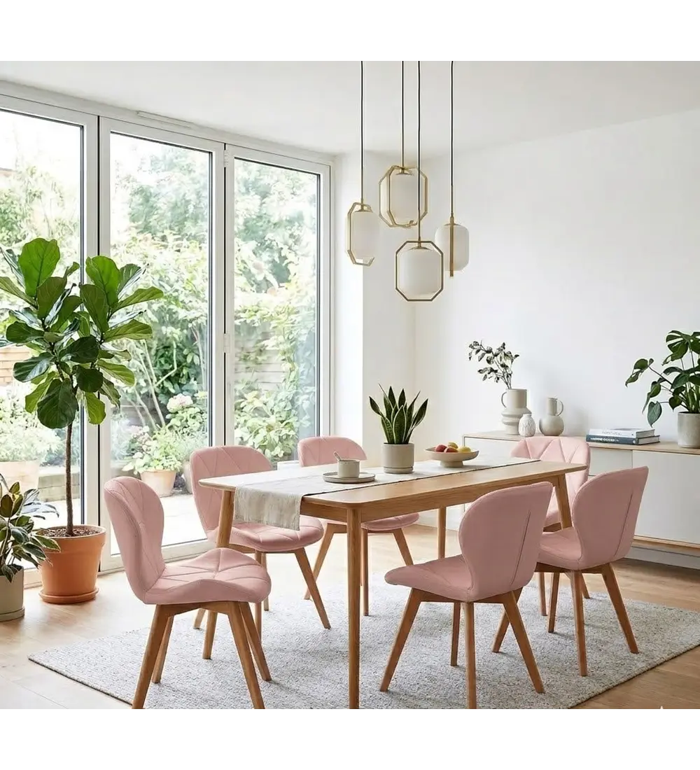Comedor Mesa Vema 140x80cms + 6 Sillas Mariposa Ecocuero Wood