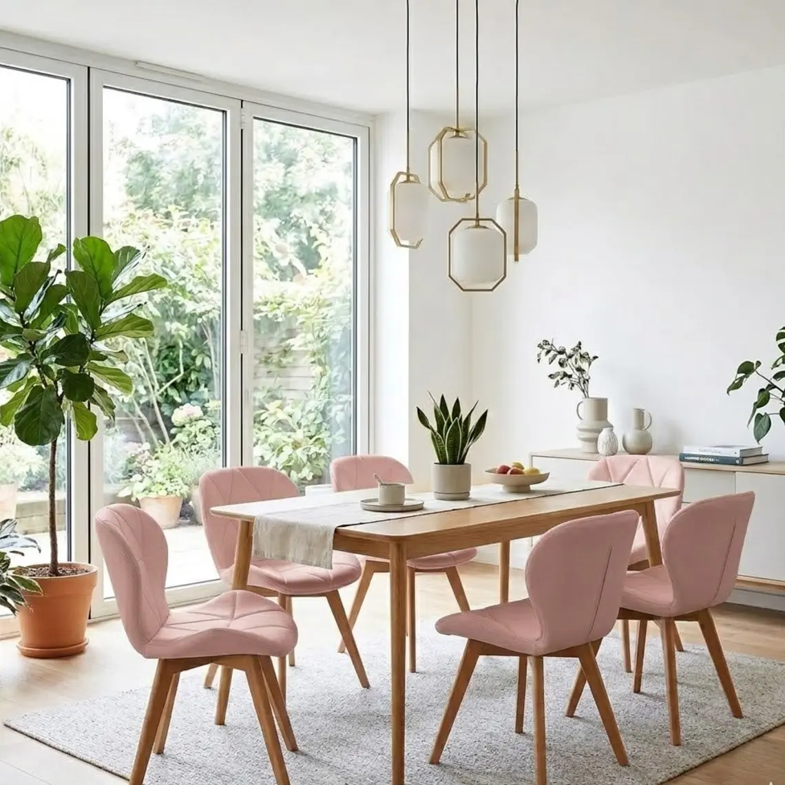 Comedor Mesa Vema 140x80cms + 6 Sillas Mariposa Ecocuero Wood 16