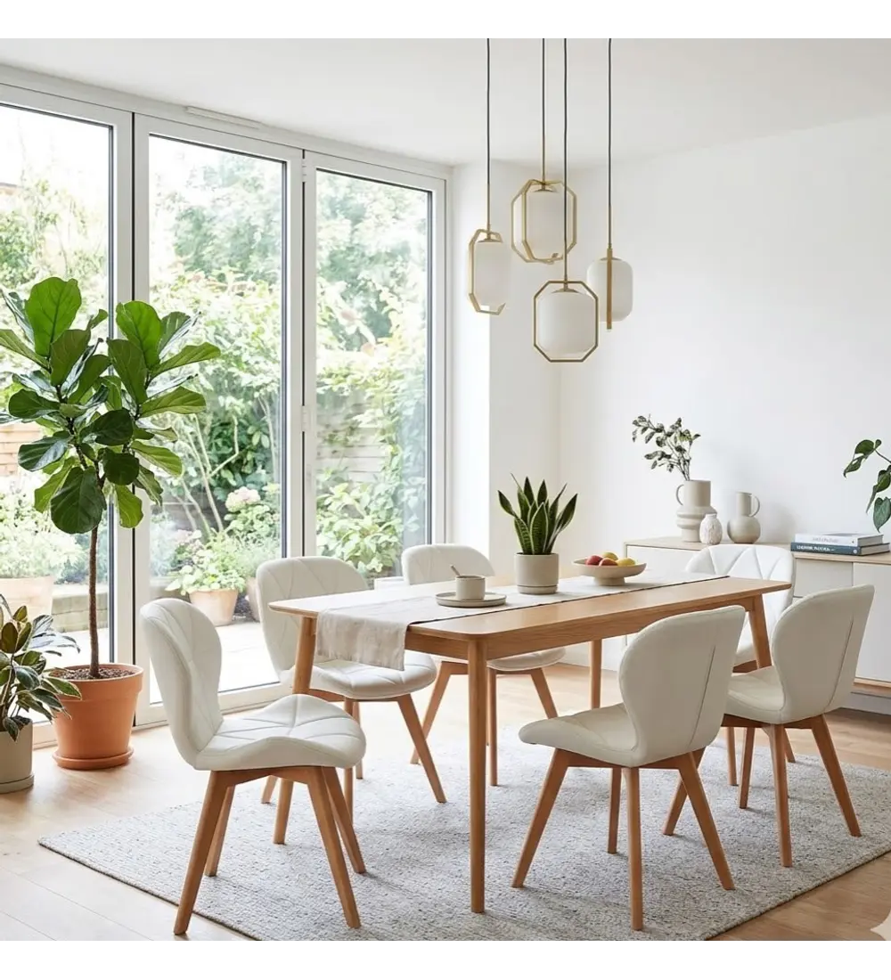 Comedor Mesa Vema 140x80cms + 6 Sillas Mariposa Ecocuero Wood