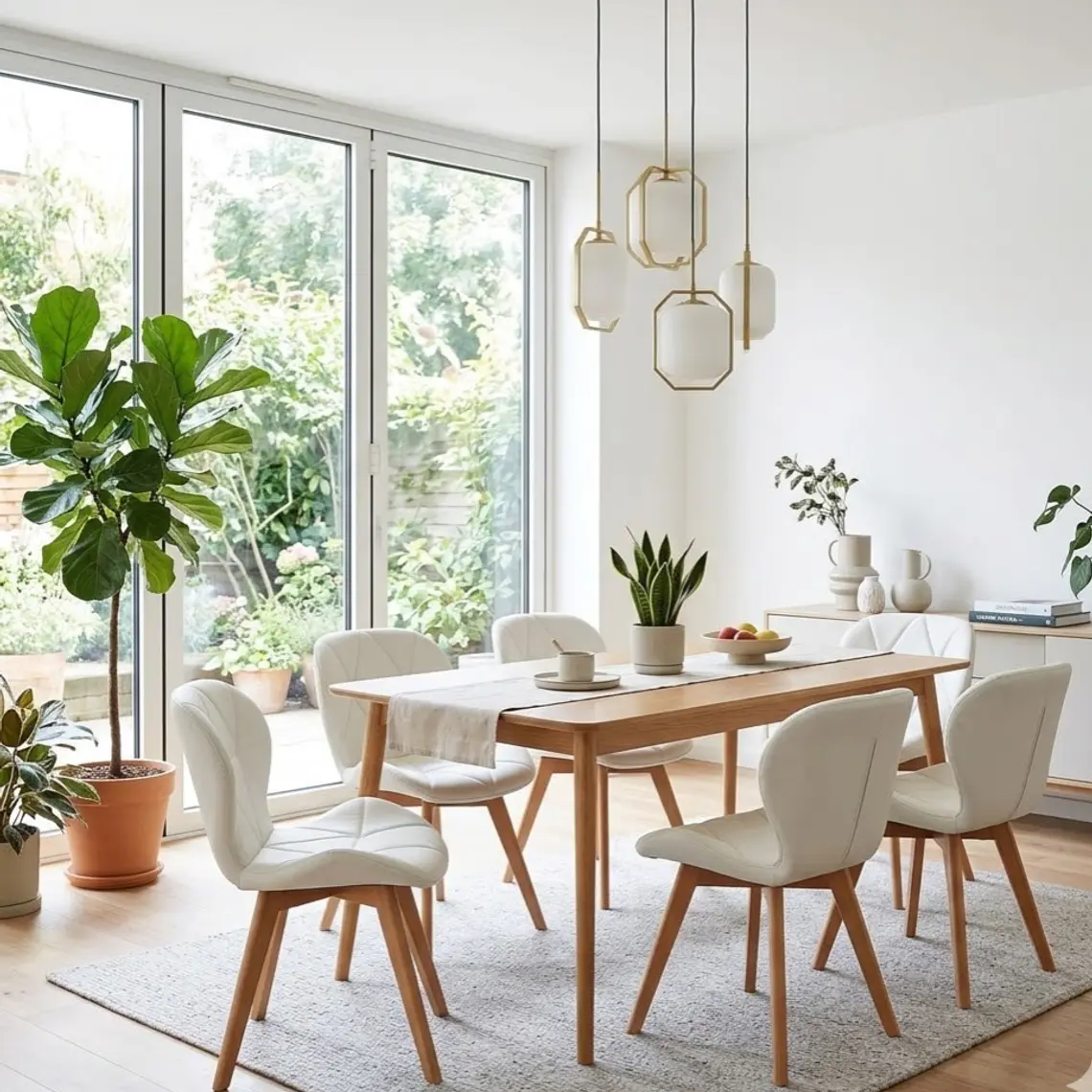Comedor Mesa Vema 140x80cms + 6 Sillas Mariposa Ecocuero Wood 17