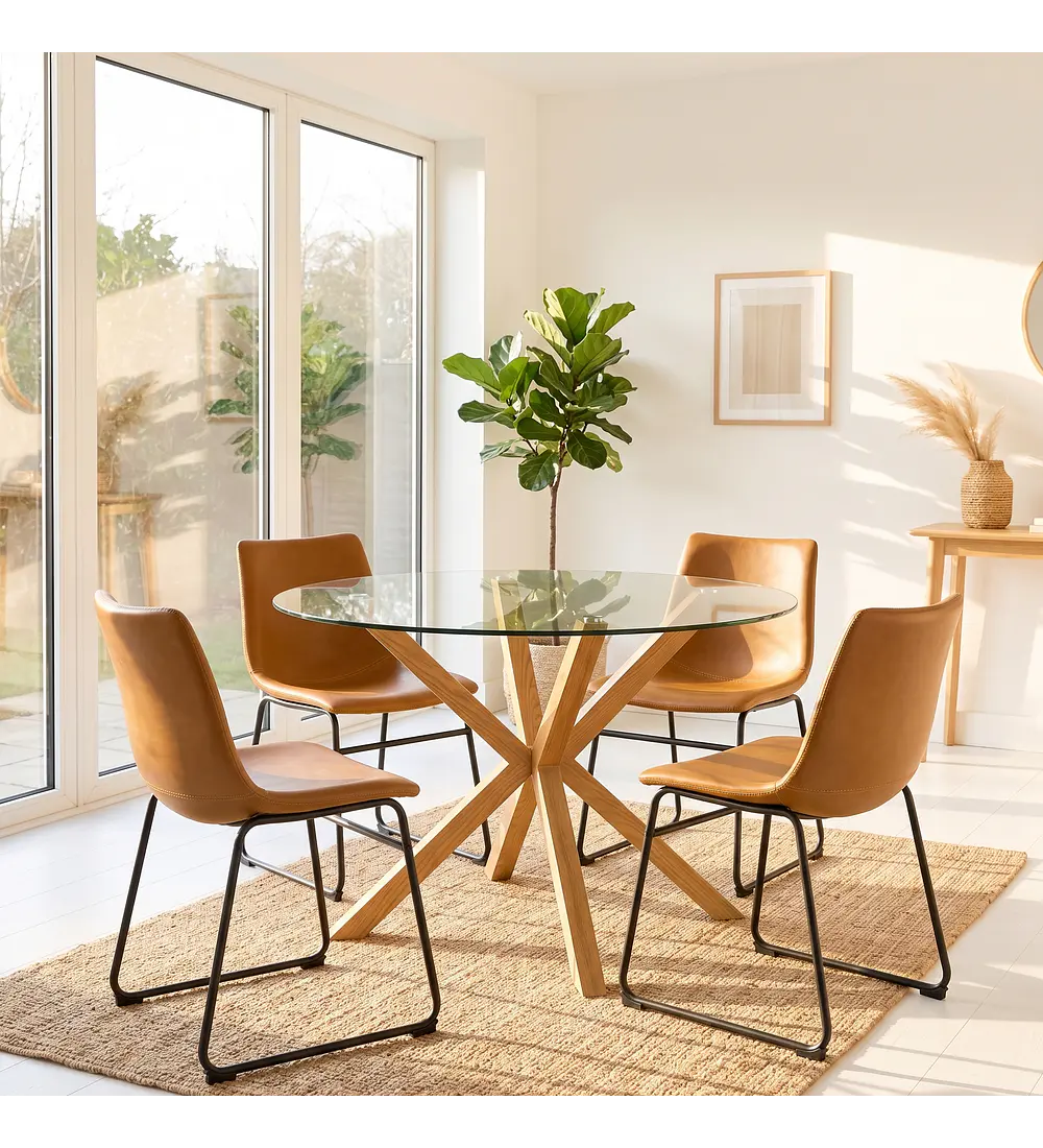 Comedor Warwick 120cm + 4 Silla Burgos de Cuero