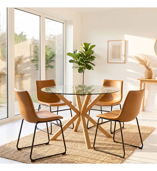 Comedor Warwick 120cm + 4 Silla Burgos de Cuero
