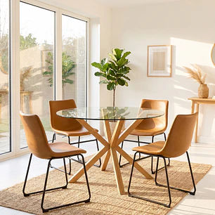 Comedor Warwick 120cm + 4 Silla Burgos de Cuero