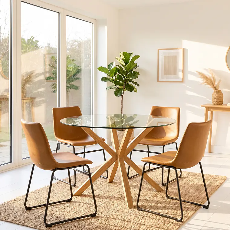 Comedor Warwick 120cm + 4 Silla Burgos de Cuero 1
