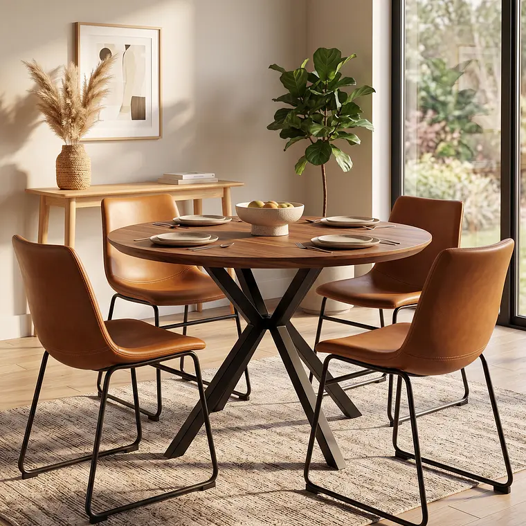 Comedor Warwick Rustica  120cm + 4 Silla Burgos de Cuero 1