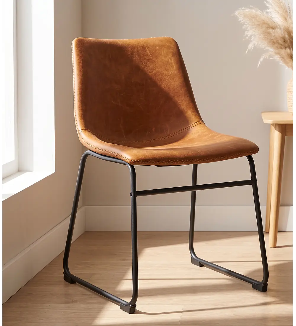 Comedor Warwick Rustica  100cm + 4 Silla Burgos de Cuero