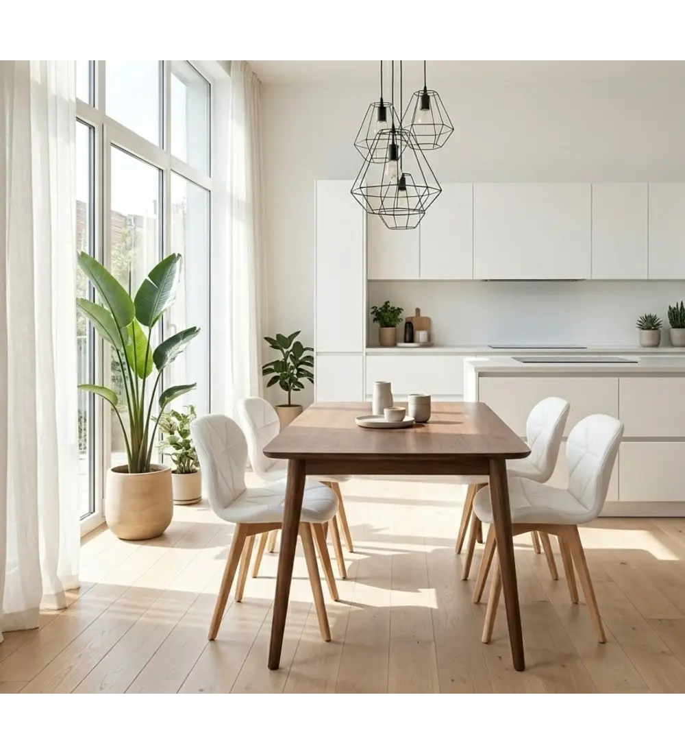 Comedor Mesa Vema 140x80cms + 4 Sillas Mariposa Ecocuero Wood