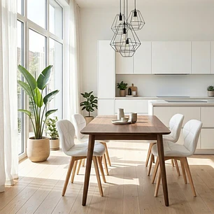 Comedor Mesa Vema 140x80cms + 4 Sillas Mariposa Ecocuero Wood
