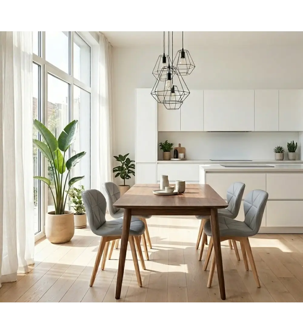 Comedor Mesa Vema 140x80cms + 4 Sillas Mariposa Ecocuero Wood