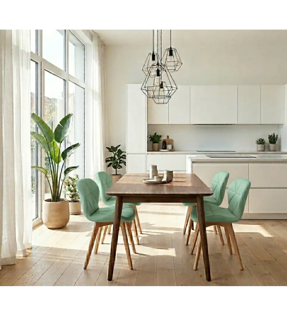 Comedor Mesa Vema 140x80cms + 4 Sillas Mariposa Ecocuero Wood