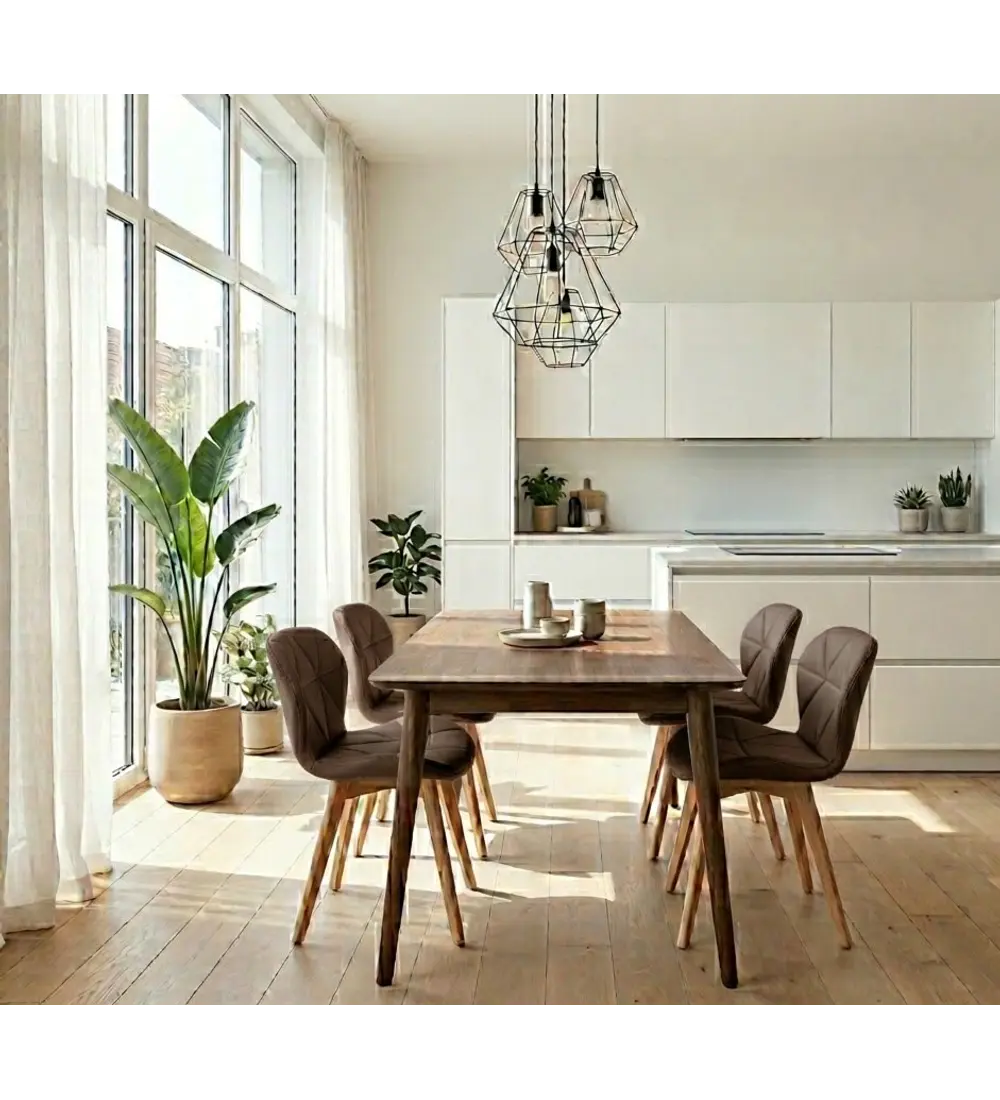Comedor Mesa Vema 140x80cms + 4 Sillas Mariposa Ecocuero Wood
