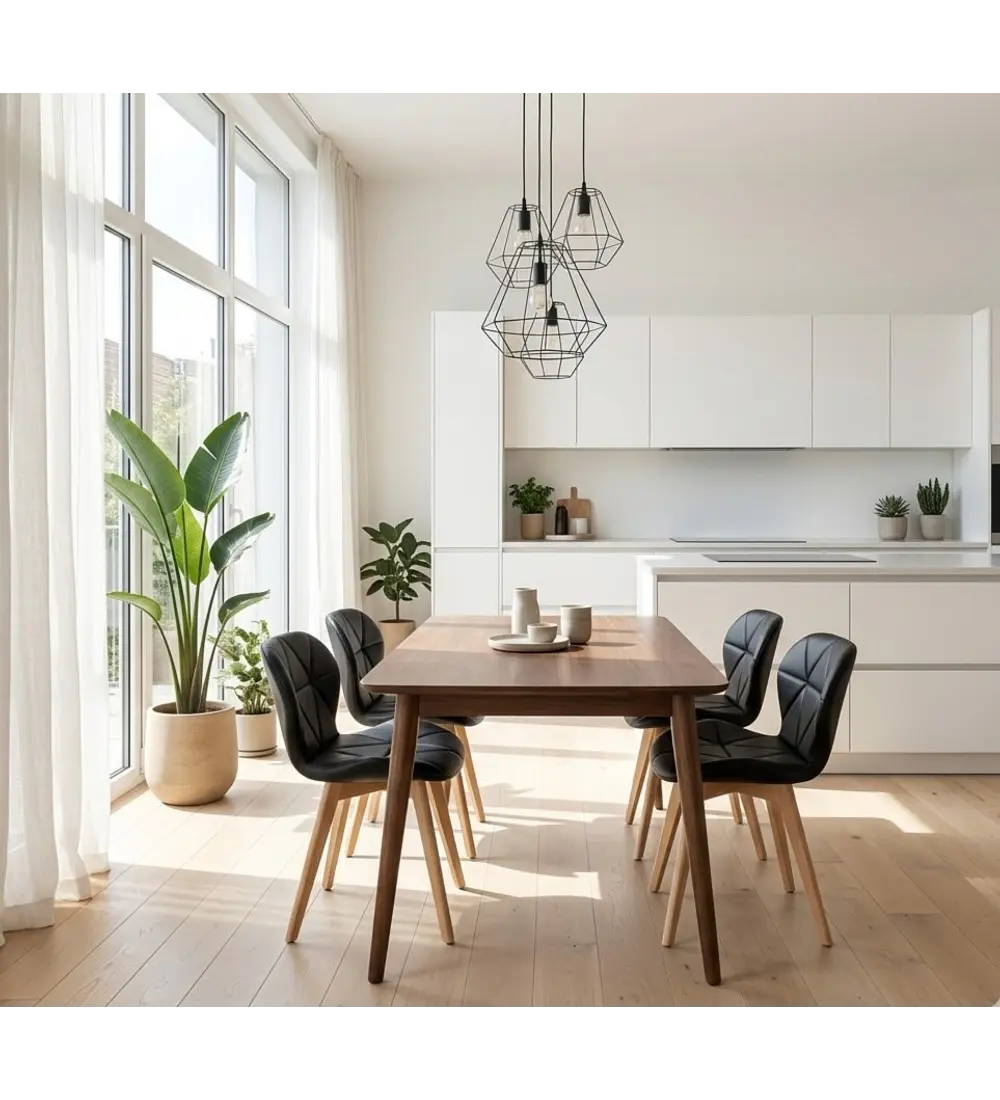 Comedor Mesa Vema 140x80cms + 4 Sillas Mariposa Ecocuero Wood