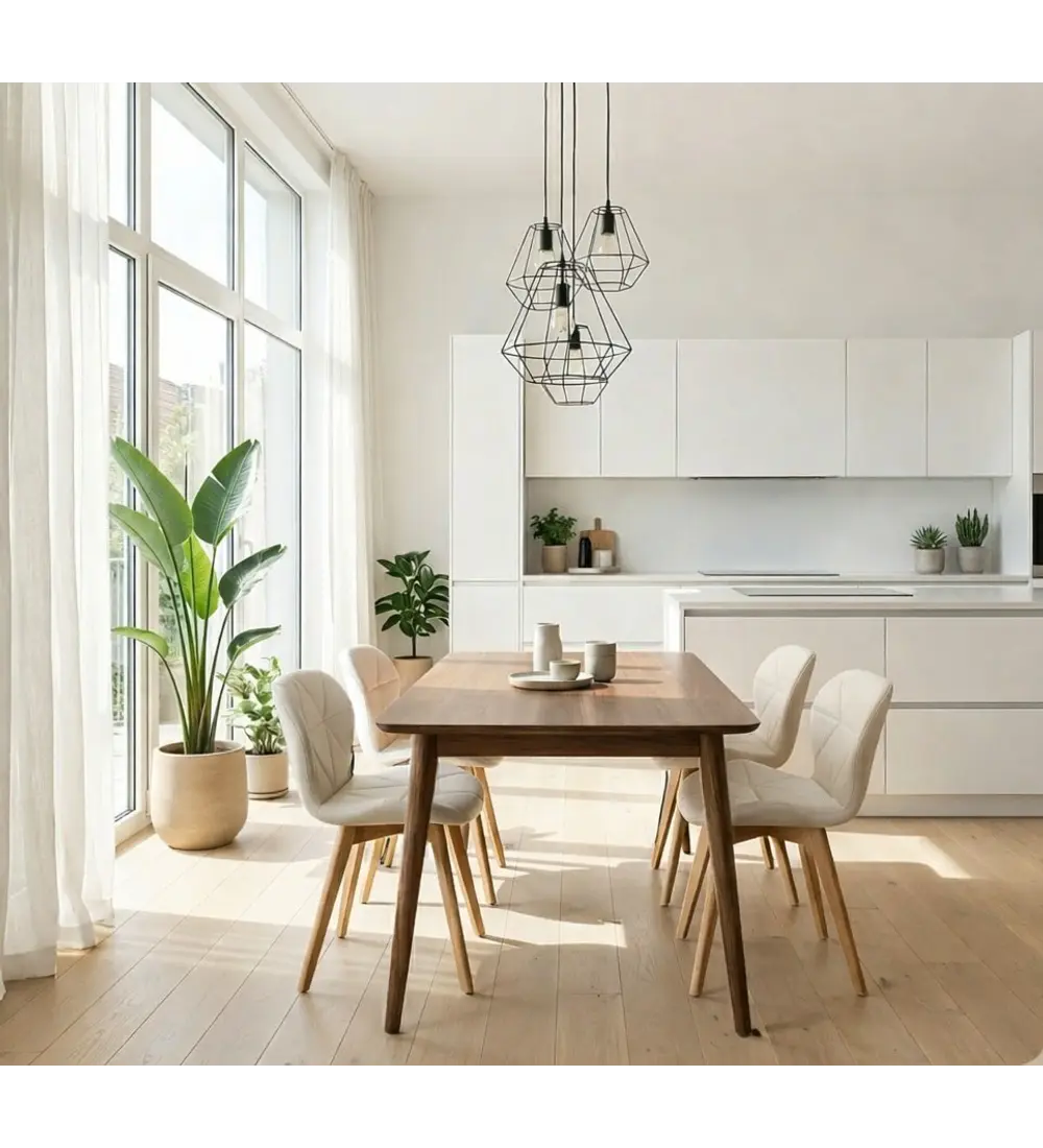 Comedor Mesa Vema 140x80cms + 4 Sillas Mariposa Ecocuero Wood