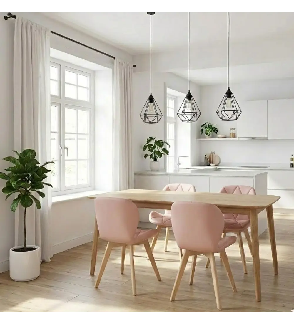 Comedor Mesa Vema 140x80cms + 4 Sillas Mariposa Ecocuero Wood