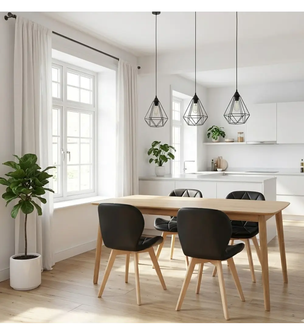 Comedor Mesa Vema 140x80cms + 4 Sillas Mariposa Ecocuero Wood