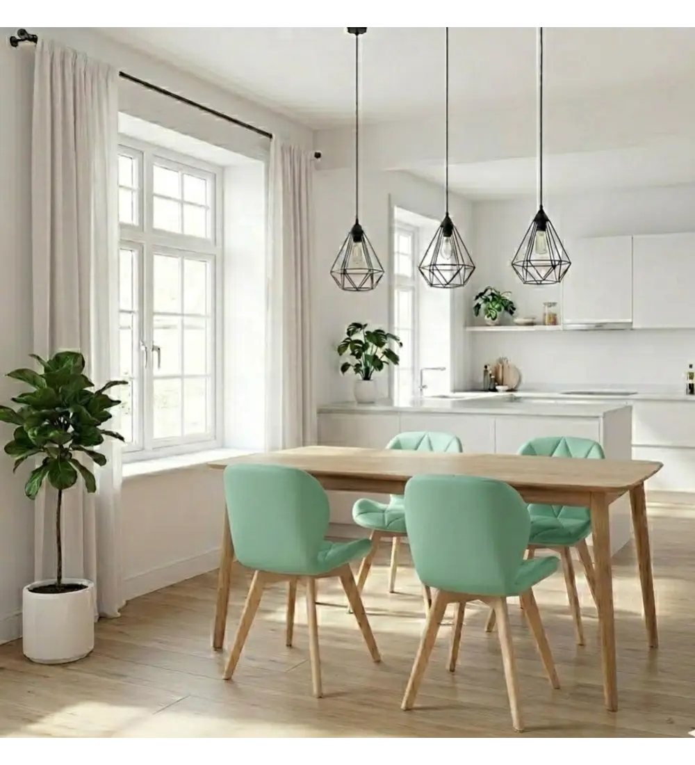 Comedor Mesa Vema 140x80cms + 4 Sillas Mariposa Ecocuero Wood