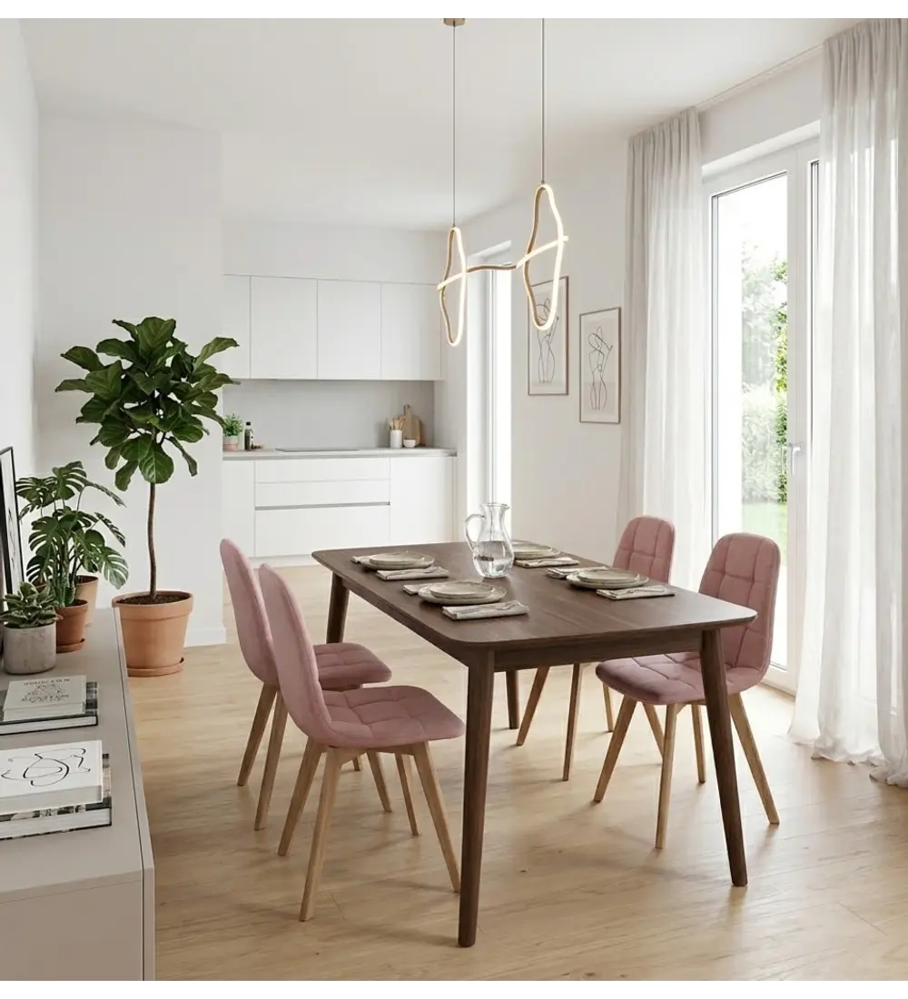 Comedor Mesa Vema 140x80cms + 4 Sillas Capitonne Velvet