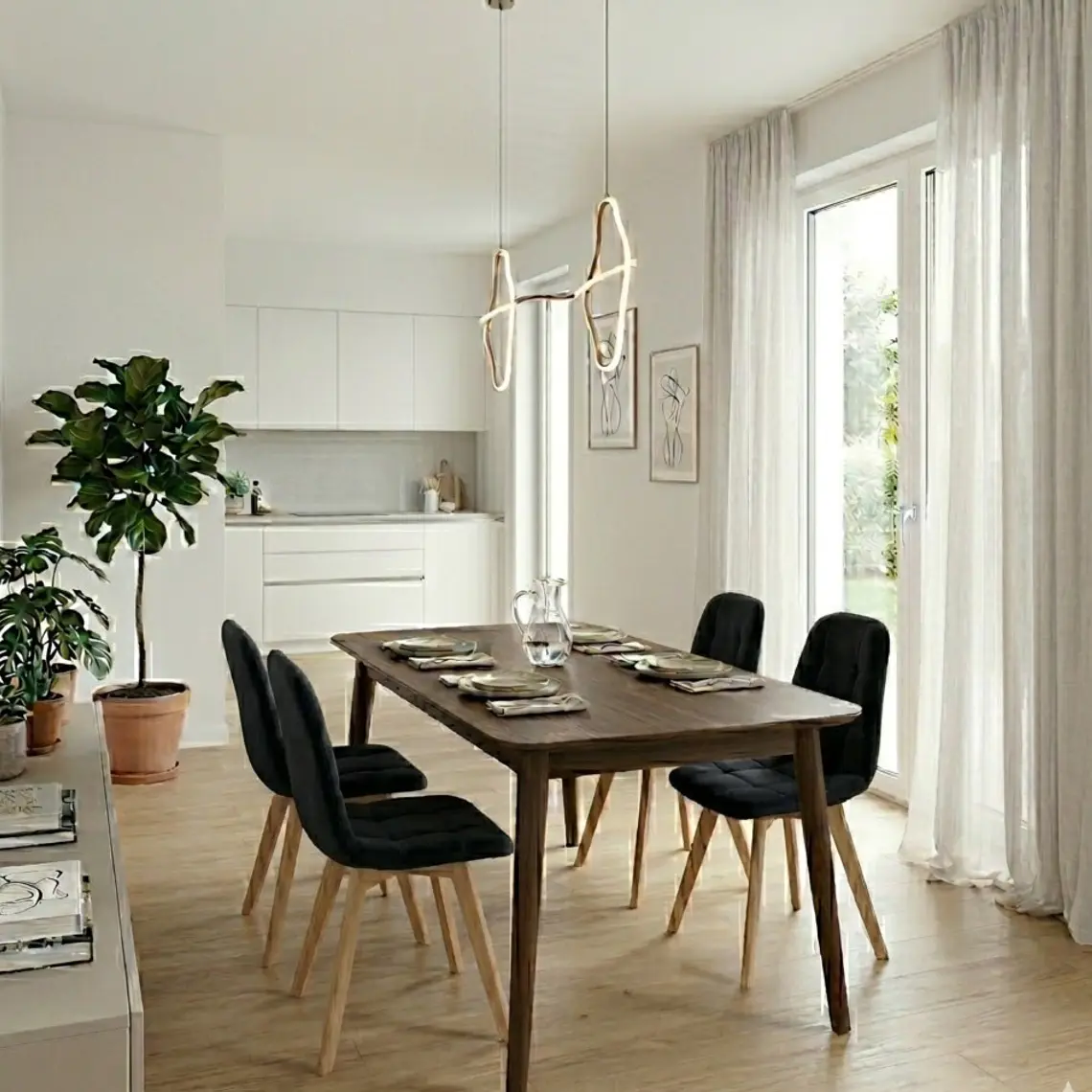 Comedor Mesa Vema 140x80cms + 4 Sillas Capitonne Velvet 12