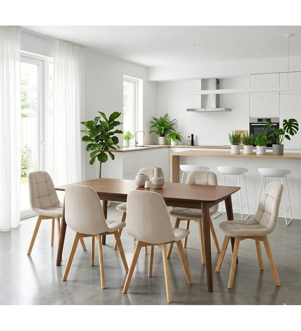 Comedor Mesa Vema 140x80cms + 6 Sillas Capitonne Velvet