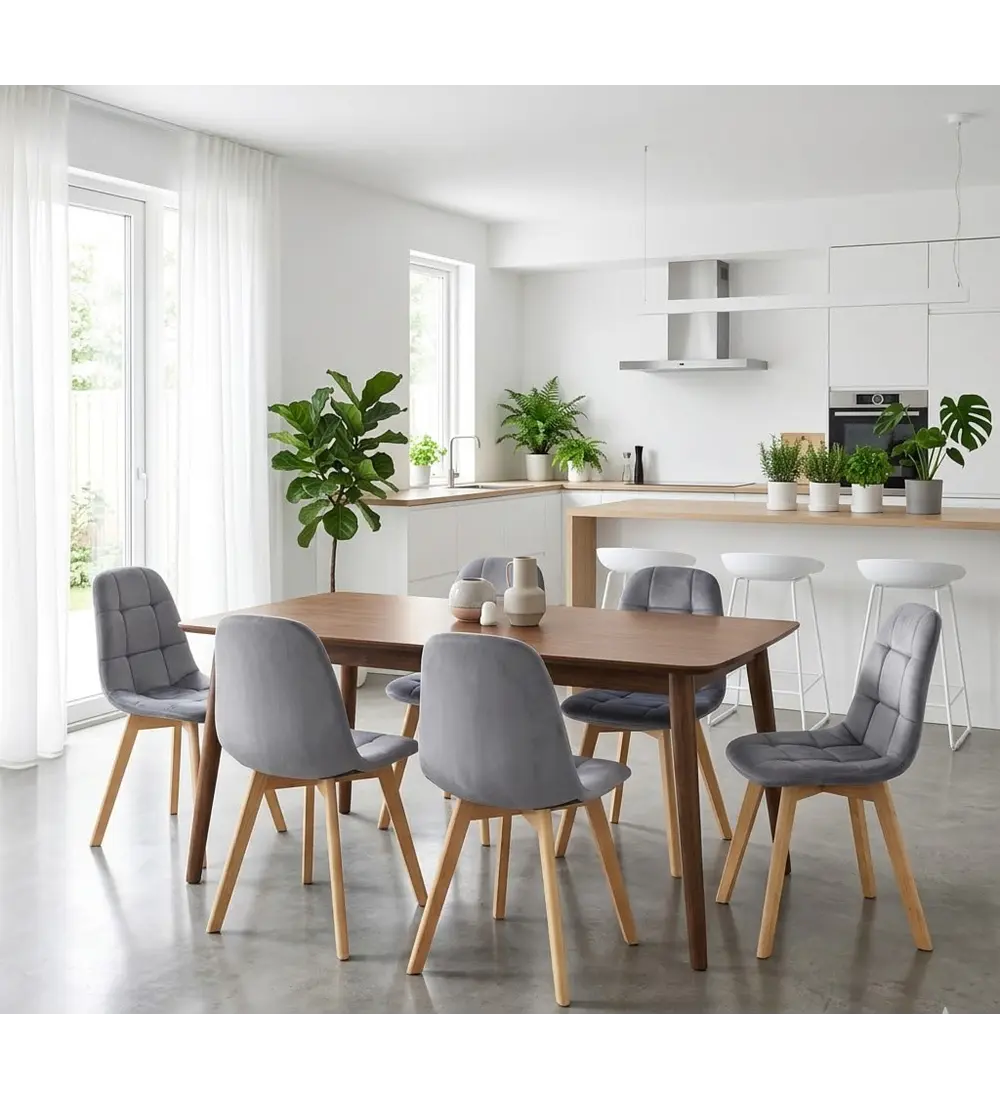 Comedor Mesa Vema 140x80cms + 6 Sillas Capitonne Velvet