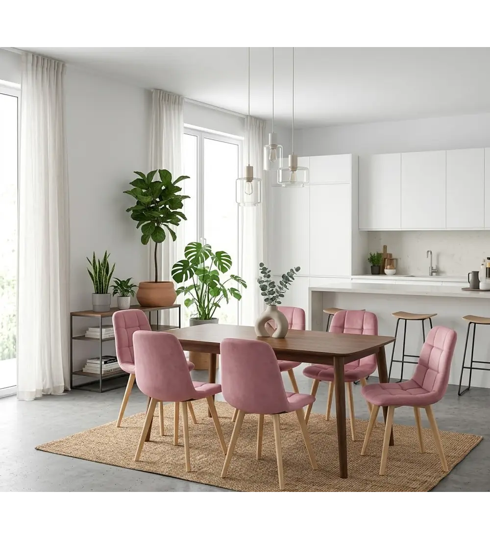 Comedor Mesa Vema 140x80cms + 6 Sillas Capitonne Velvet