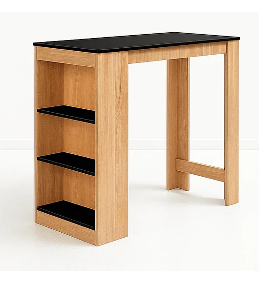 Mesa De Cocina Organizadora Alta Color Madera Con Cubierta Negra - Negro