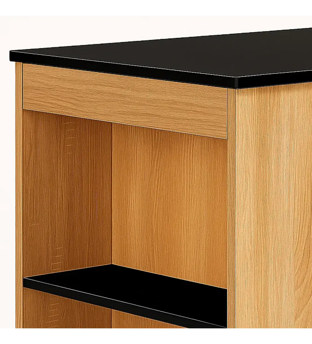 Mesa De Cocina Organizadora Alta Color Madera Con Cubierta Negra - Negro
