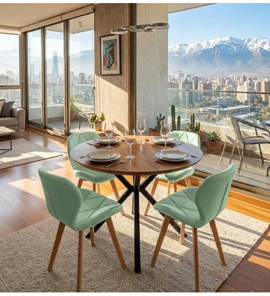 Comedor Warwick Rustica Black 100cm + 4 Sillas Mariposa Ecocuero Wood
