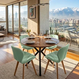 Comedor Warwick Rustica Black 100cm + 4 Sillas Mariposa Ecocuero Wood