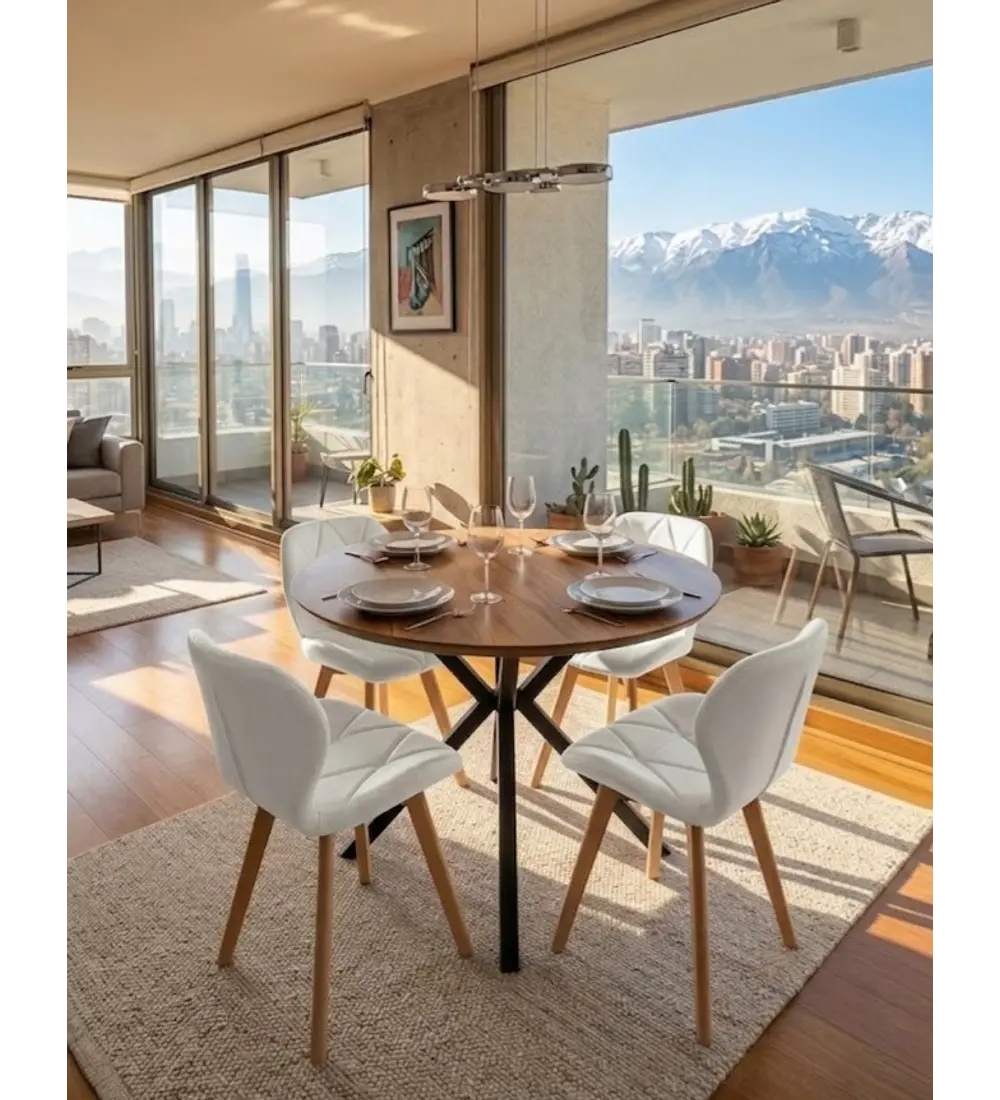 Comedor Warwick Rustica Black 100cm + 4 Sillas Mariposa Ecocuero