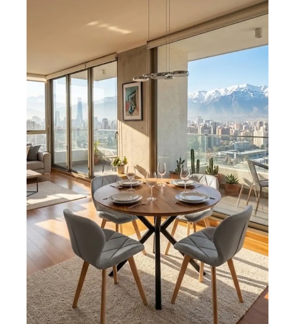 Comedor Warwick Rustica Black 100cm + 4 Sillas Mariposa Ecocuero
