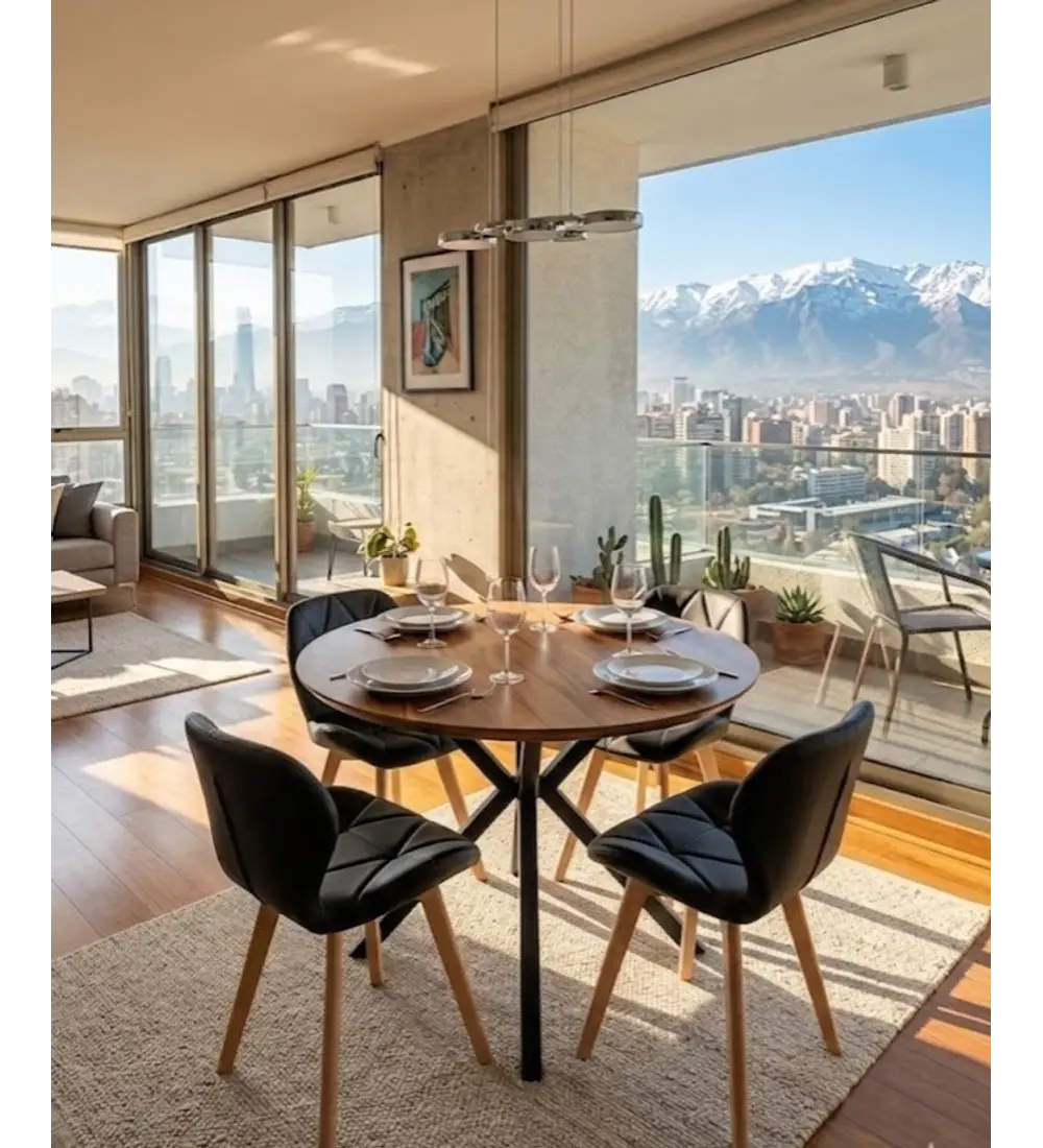 Comedor Warwick Rustica Black 100cm + 4 Sillas Mariposa Ecocuero