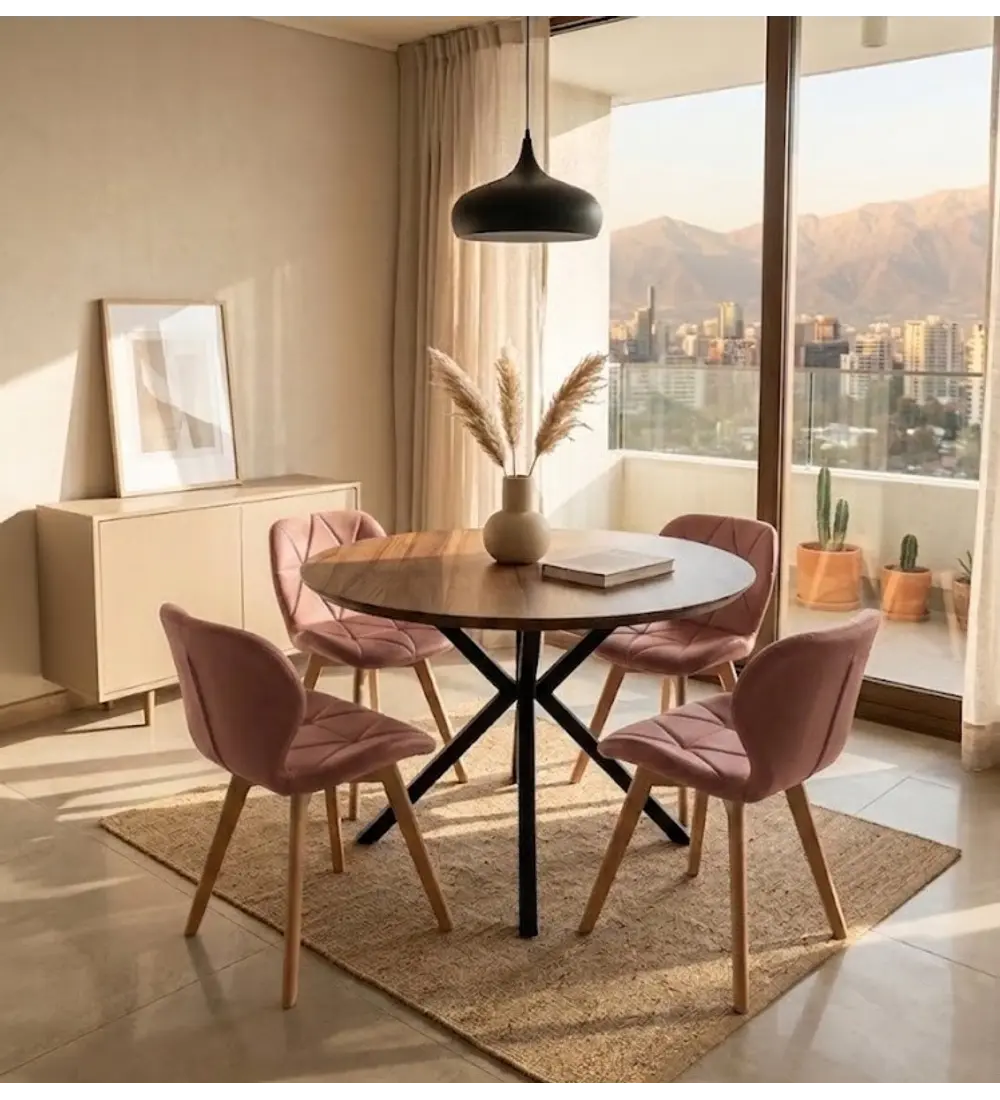 Comedor Warwick Rustica Black 100cm + 4 Sillas Mariposa Ecocuero