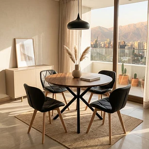 Comedor Warwick Rustica Black 120cm + 4 Sillas Mariposa Ecocuero Wood