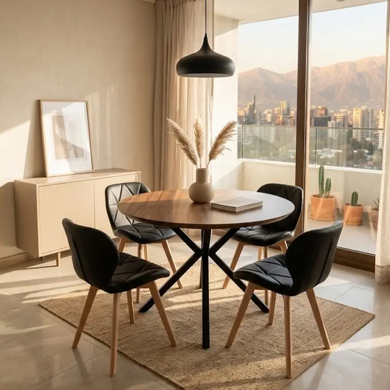 Comedor Warwick Rustica Black 120cm + 4 Sillas Mariposa Ecocuero Wood 1