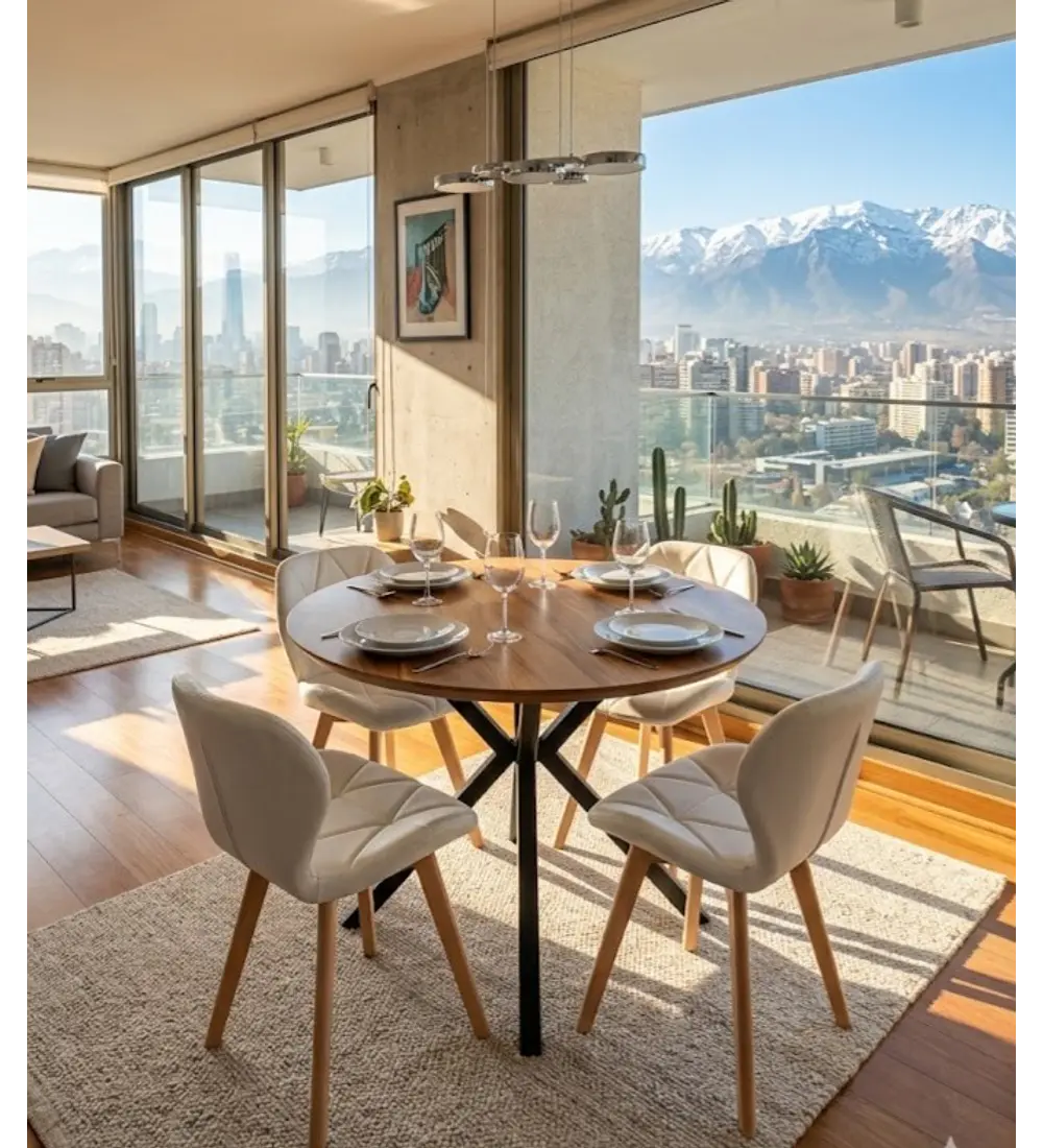 Comedor Warwick Rustica Black 120cm + 4 Sillas Mariposa Ecocuero 