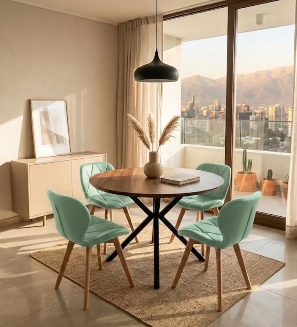 Comedor Warwick Rustica Black 120cm + 4 Sillas Mariposa Ecocuero 