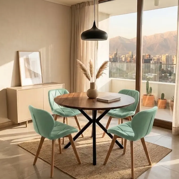 Comedor Warwick Rustica Black 120cm + 4 Sillas Mariposa Ecocuero Wood 3