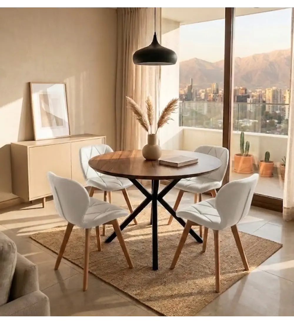 Comedor Warwick Rustica Black 120cm + 4 Sillas Mariposa Ecocuero 