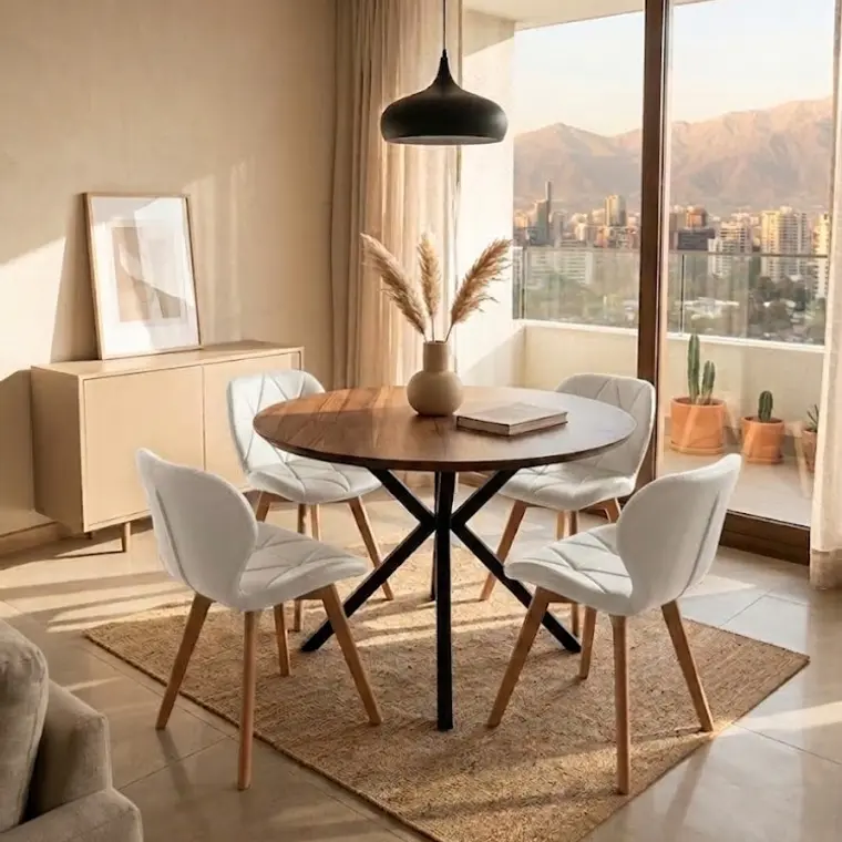 Comedor Warwick Rustica Black 120cm + 4 Sillas Mariposa Ecocuero Wood 4