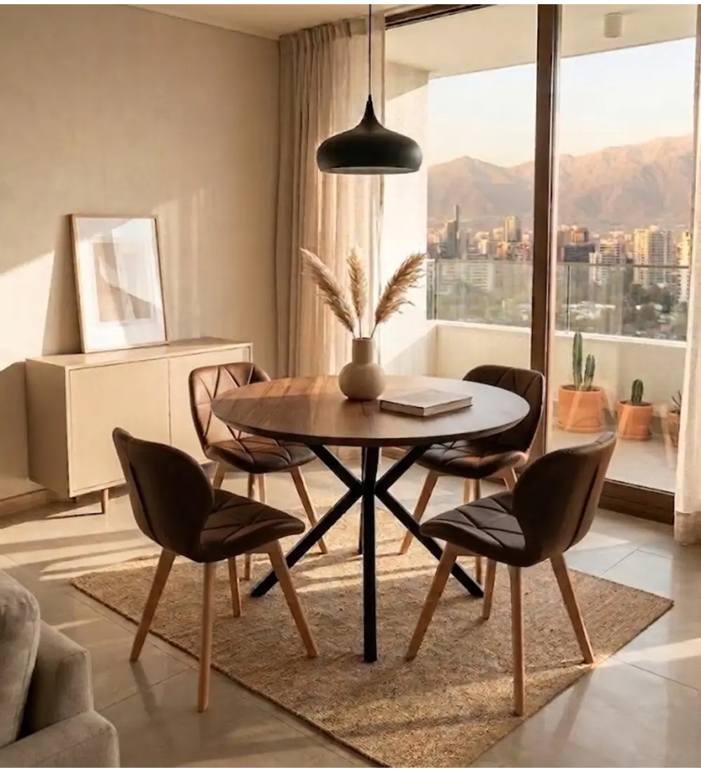 Comedor Warwick Rustica Black 120cm + 4 Sillas Mariposa Ecocuero 