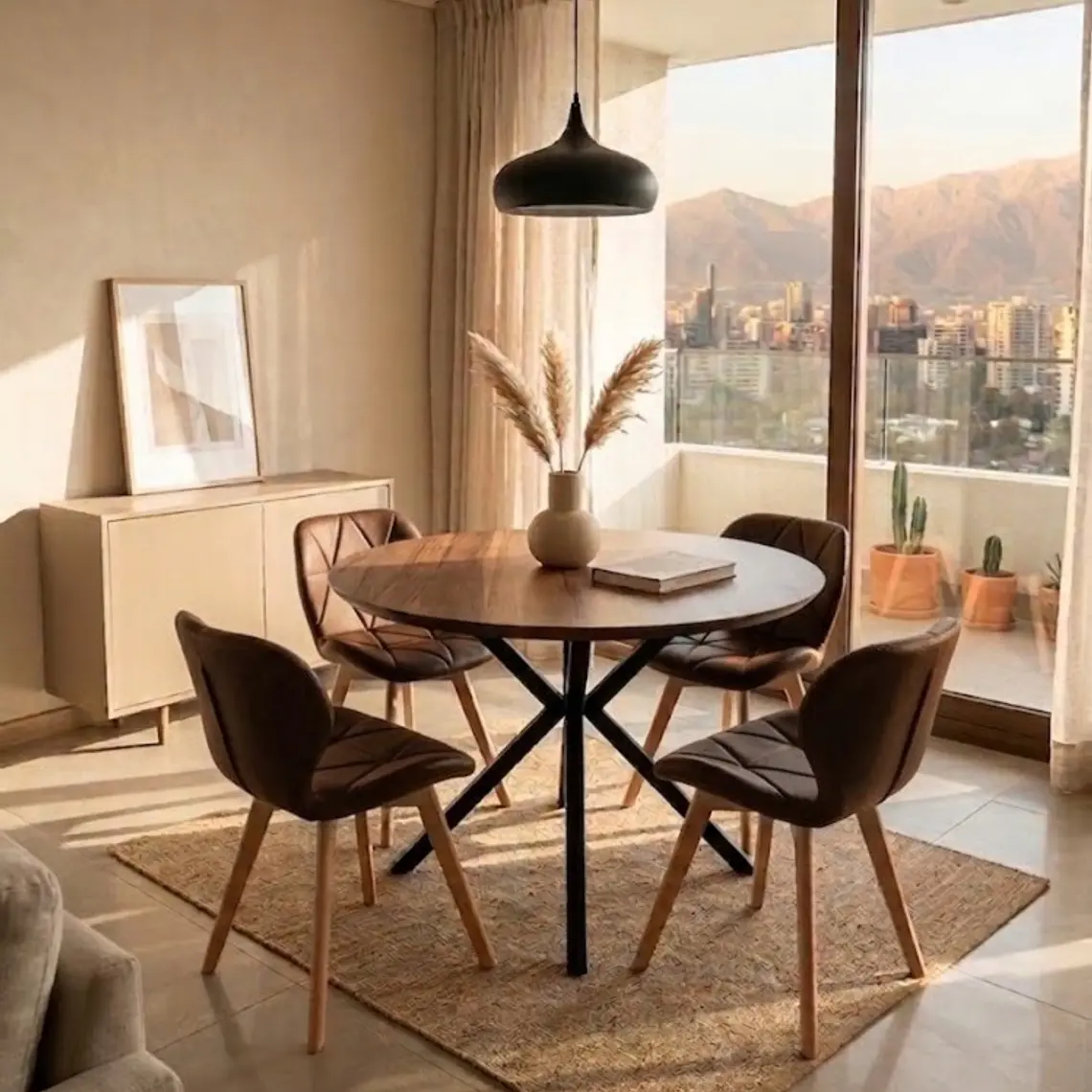 Comedor Warwick Rustica Black 120cm + 4 Sillas Mariposa Ecocuero Wood 5