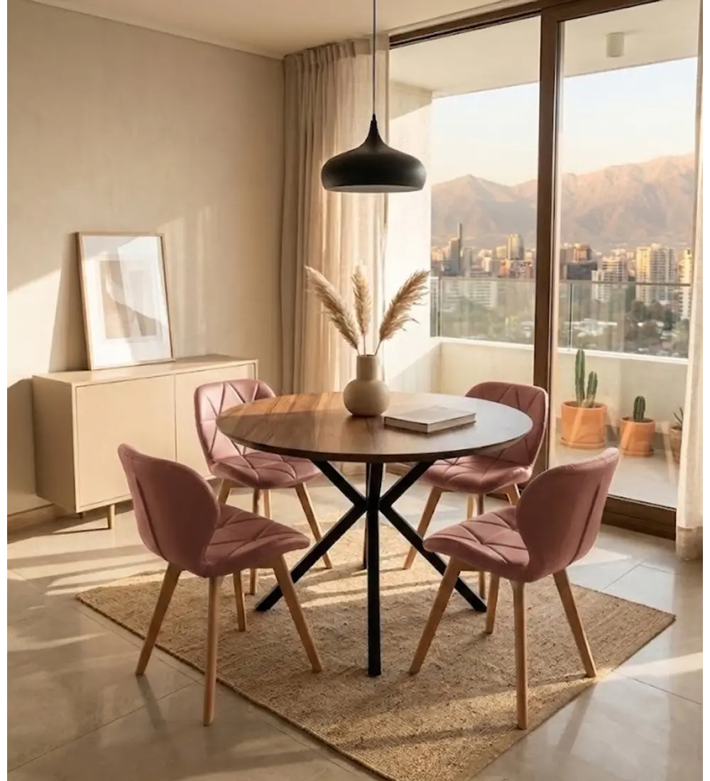 Comedor Warwick Rustica Black 120cm + 4 Sillas Mariposa Ecocuero 
