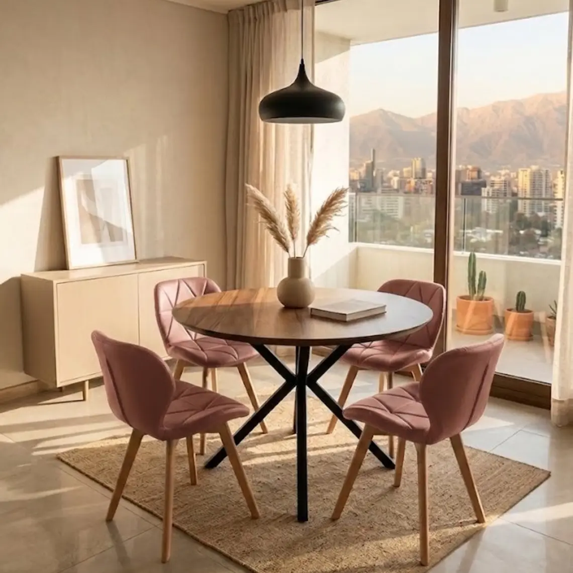 Comedor Warwick Rustica Black 120cm + 4 Sillas Mariposa Ecocuero Wood 6